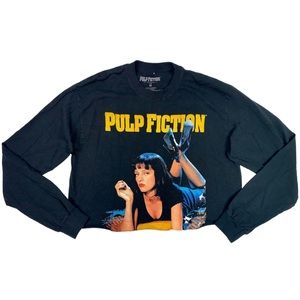 Pulp Fiction Graphic Black Long Sleeve Crop Top